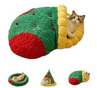Pawsmas Christmas Tree Triangle Cat Cave Bed, Bed for Cats Dogs, Removable and Washable Winter Closed-Off, for Cats to Sleep, Nap, Hide and Play (B#Medium)