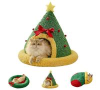 Pawsmas Christmas Tree Triangle Cat Cave Bed, Bed for Cats Dogs, Removable and Washable Winter Closed-Off, for Cats to Sleep, Nap, Hide and Play (C#Small)