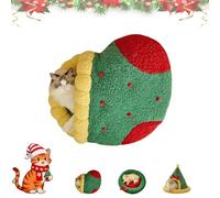 Pawsmas Christmas Tree Triangle Cat Cave Bed，Cats Beds for Indoor, Warm Christmas Tree Cat Bed with Detachable Pillow,Soft Comfortable Cats House Tent-C||M