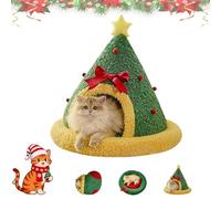 Pawsmas Christmas Tree Triangle Cat Cave Bed,Cats Beds for Indoor, Warm Christmas Tree Cat Bed with Detachable Pillow,Soft Comfortable Cats House Tent-A||S