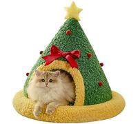 Pawsmas Christmas Tree Triangle Cat Cave Bed, Pawsmas Bed for Cats Dogs, Removable and Washable Winter Semi-Closed-Off Cat Bed, Suitable for Small Cats Dogs Pet to Sleep/Nap/Hide/Play (#C,S)