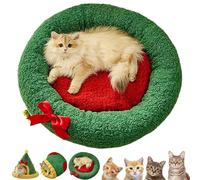 Pawsmas Christmas Tree Triangle Cat Cave Bed, Removable and Washable Winter Closed-Off Cat Bed, for Cats to Sleep, Nap, Play and Hide (Round Nest,M)