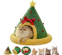 Pawsmas Christmas Tree Triangle Cat Cave Bed, Removable and Washable Winter Closed-Off Cat Bed, for Cats to Sleep, Nap, Play and Hide (Triangular Fossa,L)