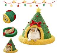 Pawsmas Christmas Tree Triangle Cat Cave Bed, Removable and Washable Winter Closed-Off Cat Bed, Soft Comfortable Cats House Tent for Cats to Sleep, Hide and Play (M:for Pets≤8kg,A)