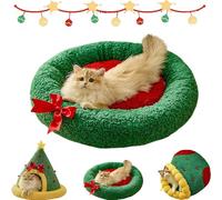 Pawsmas Christmas Tree Triangle Cat Cave Bed, Removable and Washable Winter Closed-Off Cat Bed, Soft Comfortable Cats House Tent for Cats to Sleep, Hide and Play (L:for Pets≤10kg,C)