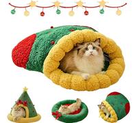 Pawsmas Christmas Tree Triangle Cat Cave Bed, Removable and Washable Winter Closed-Off Cat Bed, Soft Comfortable Cats House Tent for Cats to Sleep, Hide and Play (S:for Pets≤5kg,B)