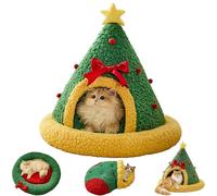 Pawsmas Christmas Tree Triangle Cat Cave Bed, Removable and Washable Winter Closed-Off Cat Bed, Suitable for Small Cats Dogs Pet to Sleep/Nap/Hide/Play (Triangular,Small)