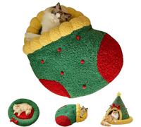 Pawsmas Christmas Tree Triangle Cat Cave Bed, Removable and Washable Winter Closed-Off Cat Bed, Suitable for Small Cats Dogs Pet to Sleep/Nap/Hide/Play (Sock-Shaped,Medium)