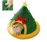 Pawsmas Christmas Tree Triangle Cat Cave Bed, Removable and Washable Winter Closed-Off Cat Bed, Suitable for Cats to Sleep, Nap, Hide and Play (A,S:For Pets ≤ 5 kg / 10 LB)