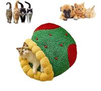 Pawsmas Christmas Tree Triangle Cat Cave Bed,Warm Christmas Cat Tree Bed,Removable and Washable Winter Closed-Off,Suitable for Small Cats Dogs Pet to Sleep Nap Hide Play (S-S)