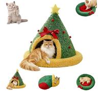 Pawsmas Christmas Tree Triangle Cat Cave Bed, Warm Christmas Cats Tree Beds, Removable and Washable Winter Closed-Off Cat Bed, Suitable for Small Cats Dogs Pet to Sleep/Nap/Hide/Play (ColorC,Medium)