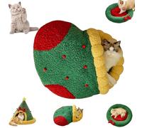 Pawsmas Christmas Tree Triangle Cat Cave Bed, Warm Christmas Cats Tree Beds, Removable and Washable Winter Closed-Off Cat Bed, Suitable for Small Cats Dogs Pet to Sleep/Nap/Hide/Play (ColorB,Small)
