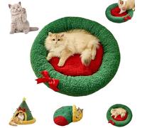Pawsmas Christmas Tree Triangle Cat Cave Bed, Warm Christmas Cats Tree Beds, Removable and Washable Winter Closed-Off Cat Bed, Suitable for Small Cats Dogs Pet to Sleep/Nap/Hide/Play (ColorA,Medium)