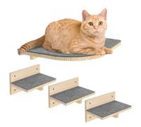 Pawtasy Pared Estantes de Pared para Gatos, Escaleras Juego de 4 Paredes de Escalada para Gatos Estable, Madera Natural Parkour hasta 35 kg