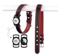 PawView Collar de perro de piel auténtica con soporte para AirTag, ajustable y personalizado para perros pequeños, medianos y grandes, forro de poliuretano transpirable, código QR antipérdida (L