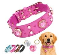 Pawview Collar de perro personalizado con placa de identificación por QR para perro, collar de cuero con diamantes de imitación brillantes, resistente y suave, ajustable para perros pequeños, medianos