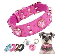 Pawview Collar de perro personalizado con placa de identificación QR, collar de cuero con diamantes de imitación brillantes, collar de gato suave y resistente, ajustable para perros pequeños, medianos
