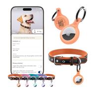 PawView Collar de piel auténtica para perro con etiqueta de identificación inteligente, ajustable y personalizado para perros pequeños, forro de poliuretano transpirable, código QR antipérdida (S