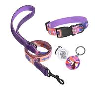 PawView Juego de collar y correa para perro con etiqueta de identificación inteligente, ajustable, impermeable y cómodo, para perros pequeños, medianos y grandes (XS, puesta de sol)