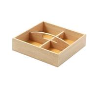 PawwJoy Bandeja organizadora de madera dividida con 4 compartimentos, 9.8 x 9.8 x 2.4 pulgadas, bandeja de aperitivos para chocolates, aperitivos, dulces, frutas, frutos secos