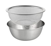 PawwJoy Colador de acero inoxidable 304 con cuenco para mezclar, cuenco de lavado de arroz, coladores de alimentos, juego de coladores de pasta y espaguetis, 18 cm
