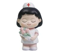 PawwJoy Estatua de Enfermera, Escultura de Resina Blanca, Figura de Ángel, Adorno para Tarta y Escritorio, Regalo del Día de Las Enfermeras 2024- Sosteniendo Flores