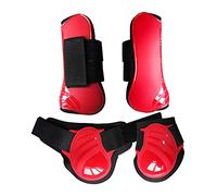 PawwJoy Juego de 4 Protectores para Patas de Caballo, Protectores de Menudillo y Tendones Delanteros, Absorbentes de Impactos y Transpirables- Rojo XL