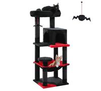 PAWZ Road Árbol para gatos de 116 cm, edición gótica, color negro, con hamaca de peluche de metal, 2 puertas, 6 niveles, asiento para trono grande