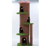 PAWZ Road Árbol para gatos de madera maciza, 136 cm de alto, moderno árbol rascador en diseño de bosque con plataforma de asiento de flores, troncos de madera natural de 9,6 cm de diámetro, muebles