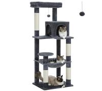 PAWZ Road Árbol para gatos grandes con hamaca grande de felpa de metal, torre de gato de 143 cm para gatos de interior con casa de condominio de 2 puertas, estantes para gatos de 6 niveles con postes