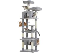PAWZ Road Árbol rascador para gatos grandes de 205 cm de alto con 2 perchas, 2 cuevas y hamaca espaciosa, gran cueva con 7 rascadores para gatos adultos, 205 cm, gris, XL