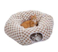 PAWZ Road Túnel de peluche para gatos domésticos, 2 en 1, forma circular, túnel para gatos y cama para gatos, diámetro de 85 cm, color marrón