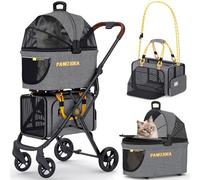 PAWZIDEA Cochecito doble para mascotas con 2 transportadores desmontables, transportador para gatos aprobado por aerolíneas, expandible, sin cremallera, asiento de viaje para mascotas, carrito