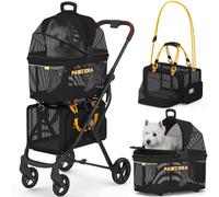 PAWZIDEA Cochecito doble para mascotas para 2 perros pequeños o gatos, cochecito multifunción con transportadores dobles desmontables, 50 libras
