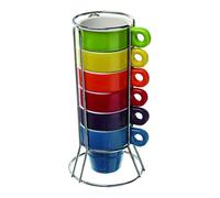 Paxanpax PSA462 - Juego de 6 tazas y soporte apilables de cerámica para café expreso, múltiples