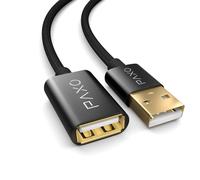 PAXO Alargador USB 2.0 de nailon negro de 1 m, cable alargador A-A, clavija de aluminio, cubierta de tela