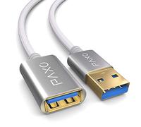 PAXO Alargador USB 3m, 10 Gbit/s (1,25 GByte/s), USB 3.2 Gen2 (3.0, 3.1), cable alargador USB, conector A a conector A, blanco, cubierta de tela