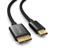 PAXO Cable de Disco Duro USB C-MICRO 3.2 Gen2 de Nailon de 3 M, 10 Gbit/s, HDD, Datos y Carga, Negro, Conector C a Micro B