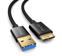 PAXO Cable de Disco Duro USB MICRO 3.2 Gen2 de Nylon - 0,3 m, 10 Gbit/s, HDD, Datos, Carga - Negro, Conector A a Micro B