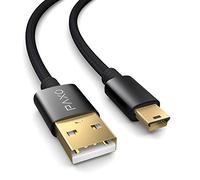 PAXO Cable mini USB de nylon negro de 0,5 m, cable de carga de USB a mini USB, enchufe dorado, cable trenzado (trenzado)