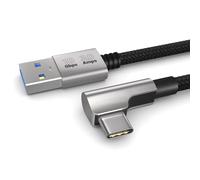 PAXO Cable USB A a USB C de 0,2 m, 10 Gbit/s, conector acodado a 90°, 3A, USB 3.2 Gen2, cable de carga y datos USB tipo C, negro