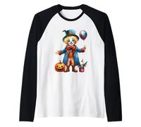 Payaso de Halloween con Calabaza y Globo mágico Camiseta Manga Raglan
