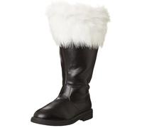 PAYDVOIER Christmas Santa Claus Boots Men's Halloween Costume Black Boots Wide Calf With White Fur Long Hair Plush Boot Santa Claus Costume White Foot Straps Shoes Black Size 45