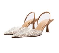 PAYDVOIER Fashion Womens Slingback Kitten Heels Rhinestone Heels Pumps Sparkly Heels Clear High Heels Shoes Closed Pointed Toe PVC Kitten Heels Wedding Sandals for Bride Apricot Size 41