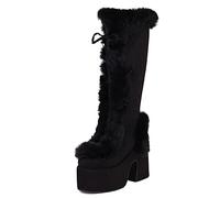 PAYDVOIER Mujer Block Alto Tacón Chunky Botas Punk Goth Caliente Piel Invierno Snow Plataforma Botas Mid Top Moto Botas Clásica Tall Ii Botas Black Size 41