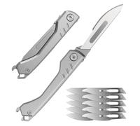 PAYFULLY Cuchillo plegable, escalpelo de acero inoxidable con 10 hojas de repuesto, mini navaja EDC para exterior, camping y bricolaje (hombres y mujeres)
