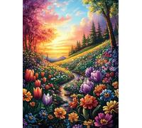 Paysage de Coucher de Soleil Sur le chemin Fleuri Puzzle 300 Piezas Cartón Blanco Premium para Coleccionistas Mitos Animal Planta Entrenamiento Memoria Hobby Colección Regalo Original