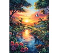 Paysage de Coucher de Soleil Sur le lac Avec Des canards Puzzle 300 Piezas Cartón Grueso para Principiantes Mitos fantásticos Ejercicio Mental Relajante Ocio Creativo Casa Regalo Creat