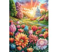 Paysage d'église dans le champ de fleurs Rompecabezas 1000 Piezas Cartón Resistente Para Mayores Mitos cuento de hadas Mejora Atención Entrenamiento Memoria Diversión Grupal Detalle De Regalo 1000 PCS