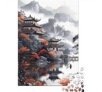 Paysage du Temple Chinois Puzzle De 1000 Trozos Papel Grueso Rompecabezas Compatible con Tabla Entretenimiento Fin De Semana Ocio En Casa 38x26cm/1000pcs